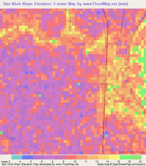 Ban Khok Kham,Thailand Elevation Map