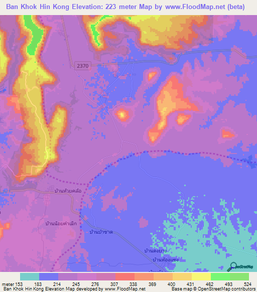 Ban Khok Hin Kong,Thailand Elevation Map