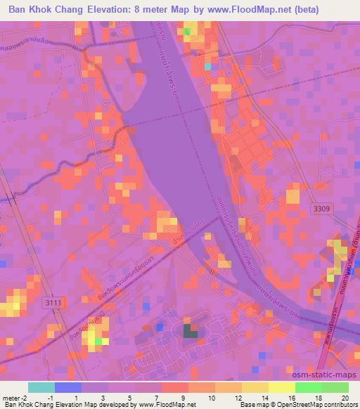 Ban Khok Chang,Thailand Elevation Map
