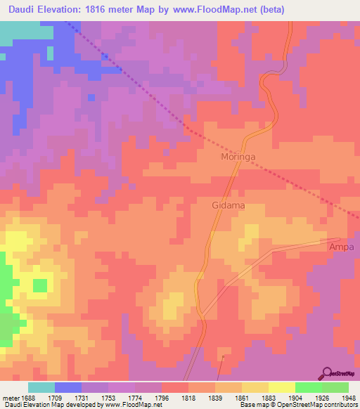 Daudi,Tanzania Elevation Map
