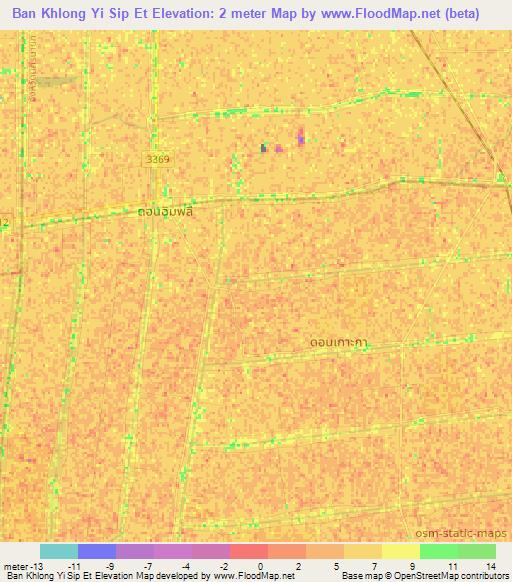 Ban Khlong Yi Sip Et,Thailand Elevation Map