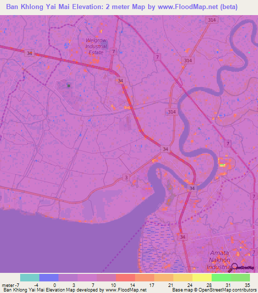 Ban Khlong Yai Mai,Thailand Elevation Map