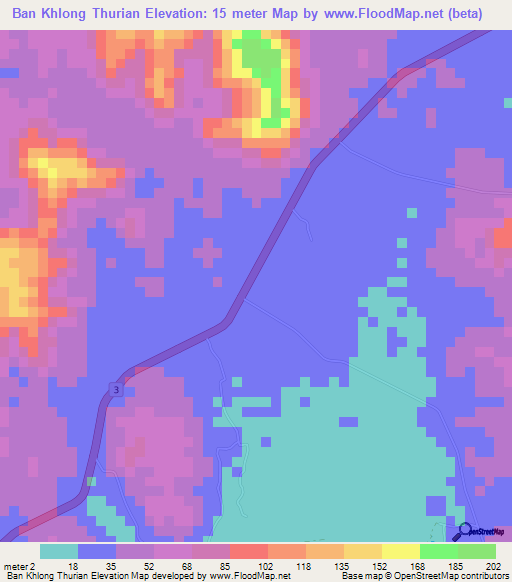 Ban Khlong Thurian,Thailand Elevation Map