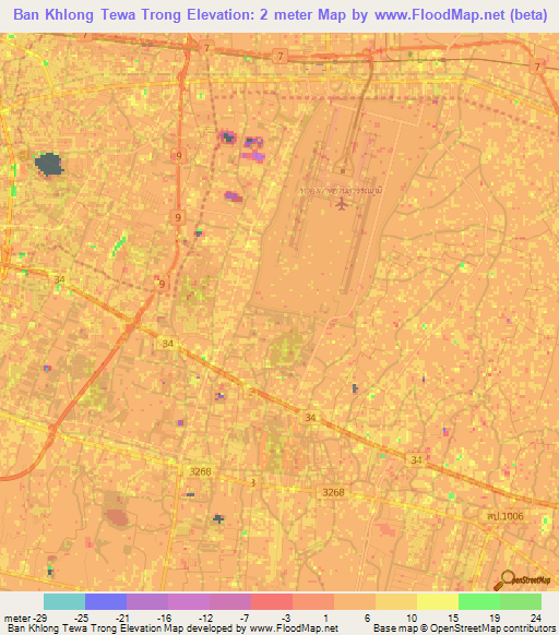 Ban Khlong Tewa Trong,Thailand Elevation Map