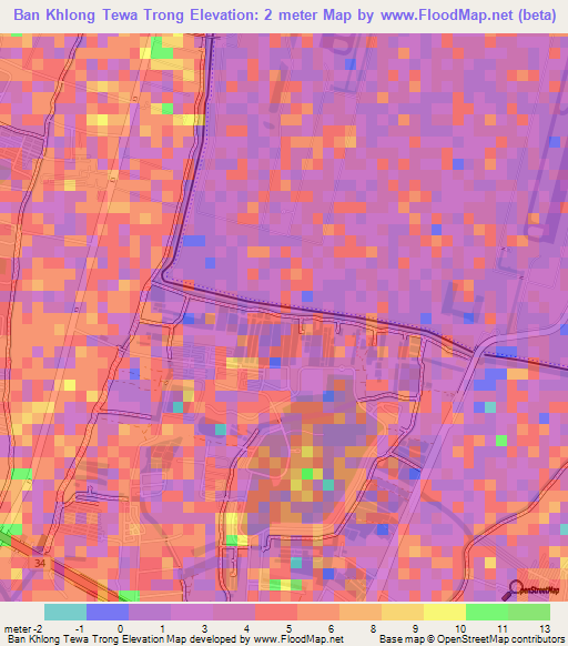 Ban Khlong Tewa Trong,Thailand Elevation Map