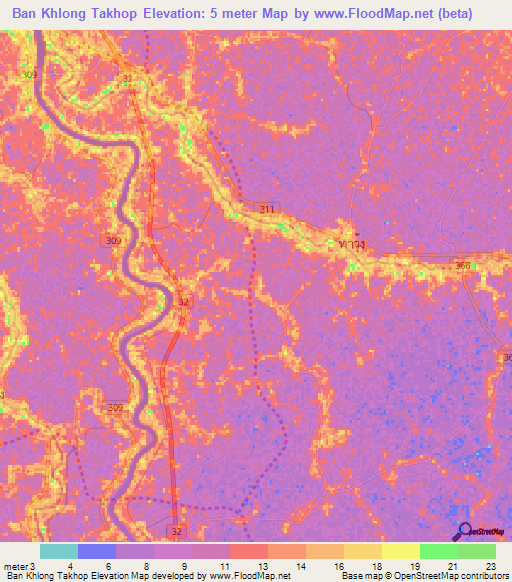 Ban Khlong Takhop,Thailand Elevation Map