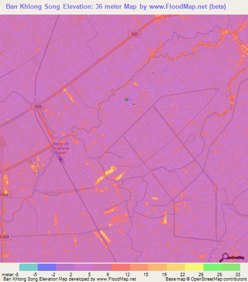 Ban Khlong Song,Thailand Elevation Map