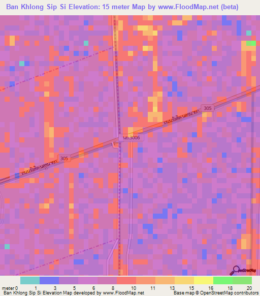 Ban Khlong Sip Si,Thailand Elevation Map