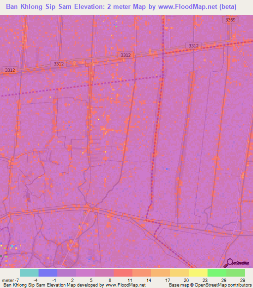 Ban Khlong Sip Sam,Thailand Elevation Map