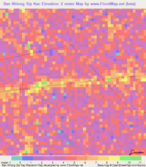 Ban Khlong Sip Kao,Thailand Elevation Map