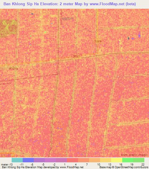 Ban Khlong Sip Ha,Thailand Elevation Map