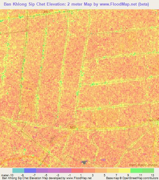 Ban Khlong Sip Chet,Thailand Elevation Map