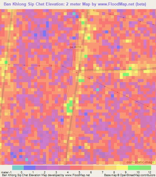 Ban Khlong Sip Chet,Thailand Elevation Map