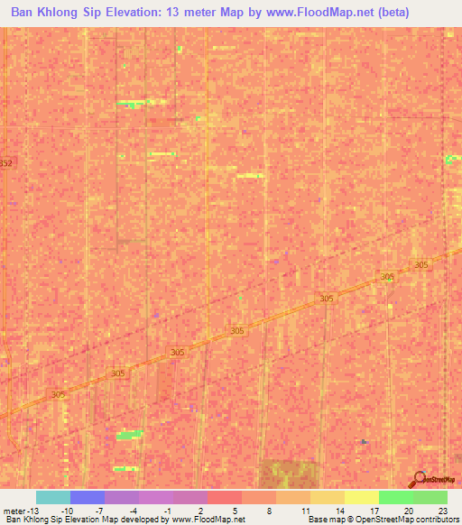 Ban Khlong Sip,Thailand Elevation Map