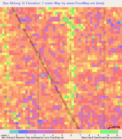 Ban Khlong Si,Thailand Elevation Map