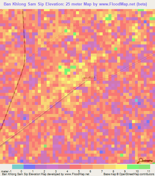 Ban Khlong Sam Sip,Thailand Elevation Map