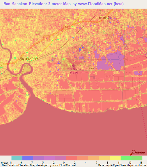 Ban Sahakon,Thailand Elevation Map