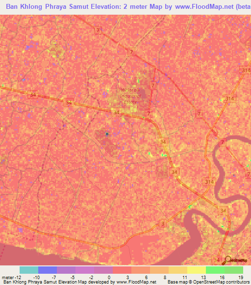Ban Khlong Phraya Samut,Thailand Elevation Map