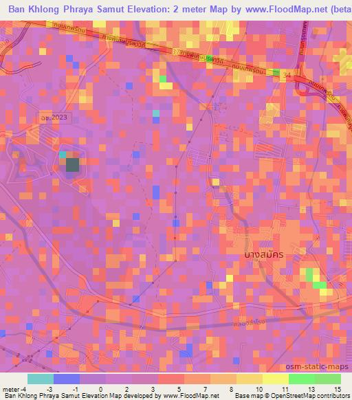 Ban Khlong Phraya Samut,Thailand Elevation Map