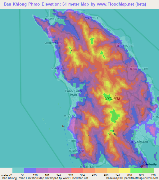 Ban Khlong Phrao,Thailand Elevation Map