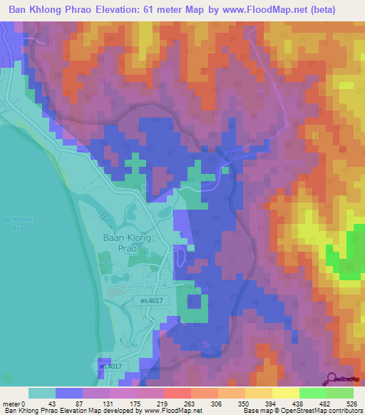Ban Khlong Phrao,Thailand Elevation Map