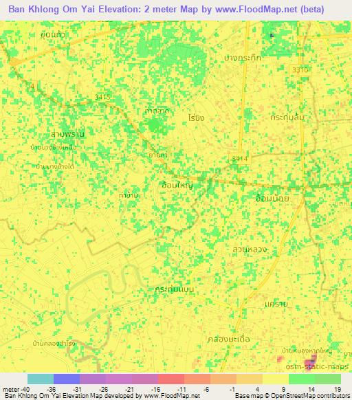 Ban Khlong Om Yai,Thailand Elevation Map