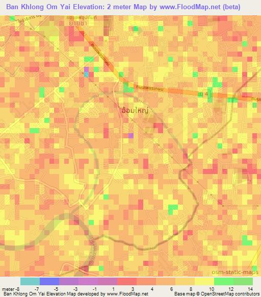 Ban Khlong Om Yai,Thailand Elevation Map