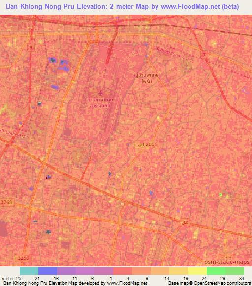 Ban Khlong Nong Pru,Thailand Elevation Map