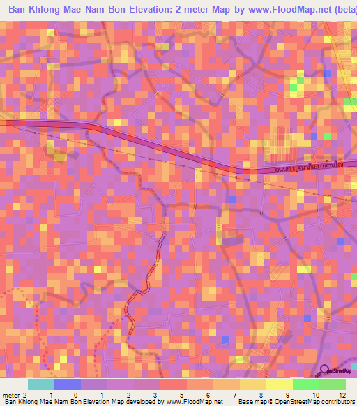 Ban Khlong Mae Nam Bon,Thailand Elevation Map