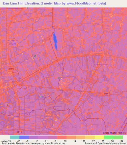 Ban Lam Hin,Thailand Elevation Map