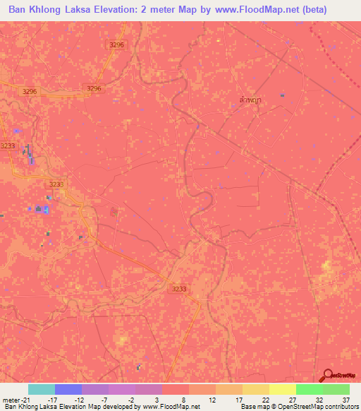 Ban Khlong Laksa,Thailand Elevation Map