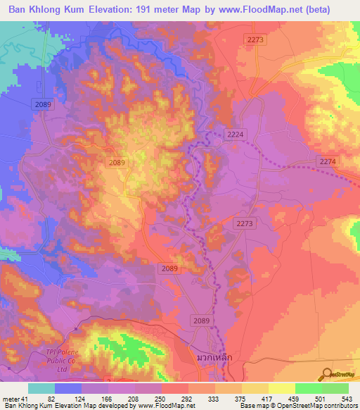Ban Khlong Kum,Thailand Elevation Map