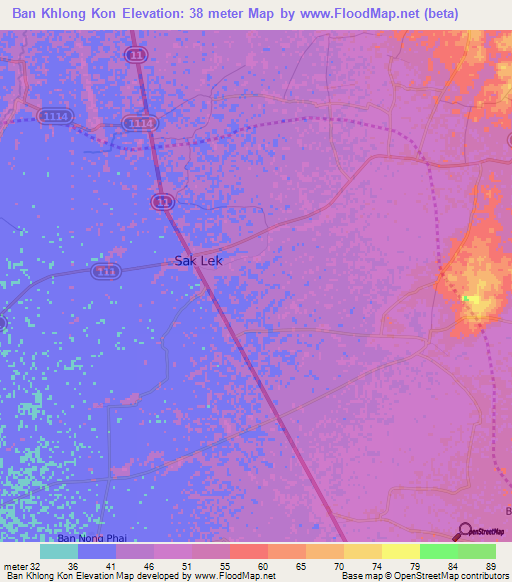 Ban Khlong Kon,Thailand Elevation Map