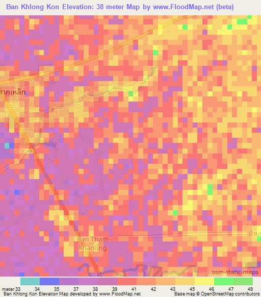 Ban Khlong Kon,Thailand Elevation Map