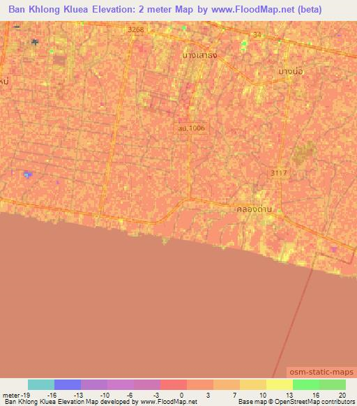 Ban Khlong Kluea,Thailand Elevation Map