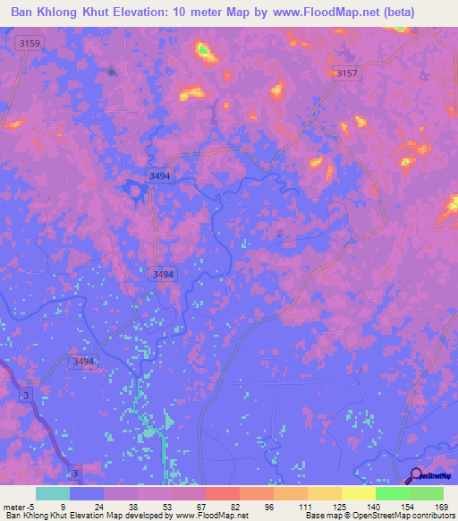 Ban Khlong Khut,Thailand Elevation Map