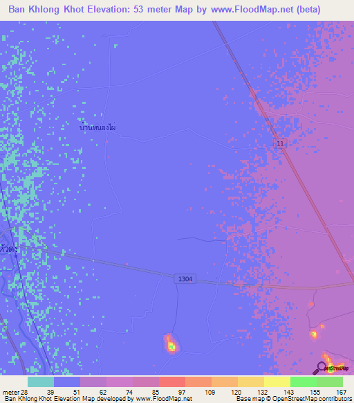 Ban Khlong Khot,Thailand Elevation Map