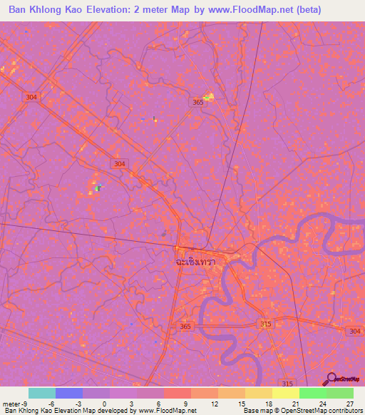 Ban Khlong Kao,Thailand Elevation Map