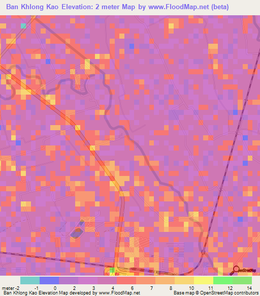 Ban Khlong Kao,Thailand Elevation Map