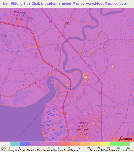 Ban Khlong Hua Chak,Thailand Elevation Map
