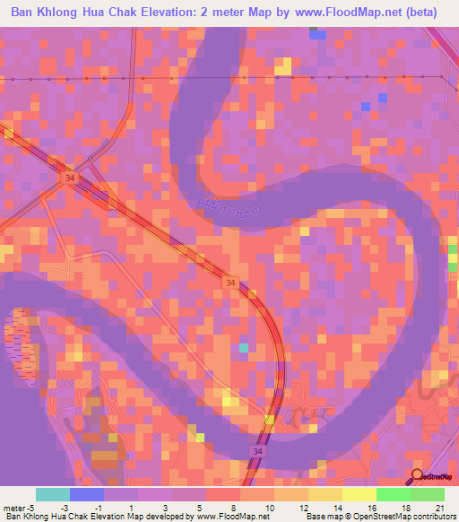 Ban Khlong Hua Chak,Thailand Elevation Map