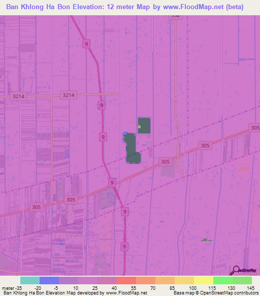 Ban Khlong Ha Bon,Thailand Elevation Map