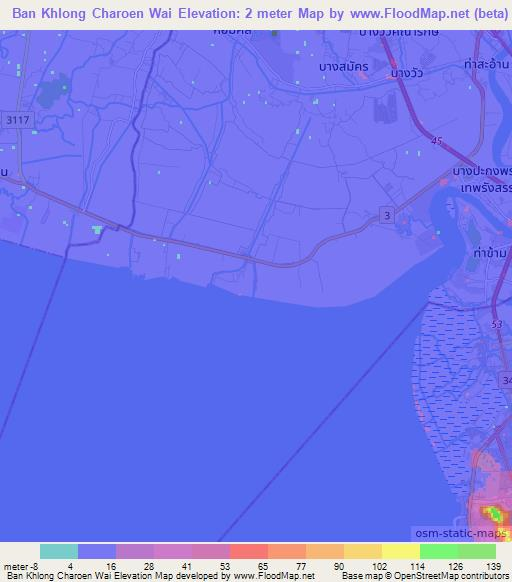 Ban Khlong Charoen Wai,Thailand Elevation Map