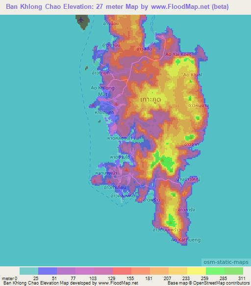 Ban Khlong Chao,Thailand Elevation Map