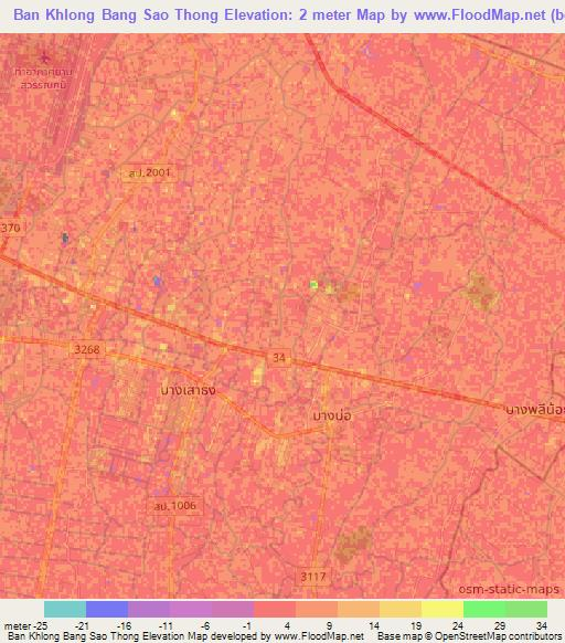 Ban Khlong Bang Sao Thong,Thailand Elevation Map
