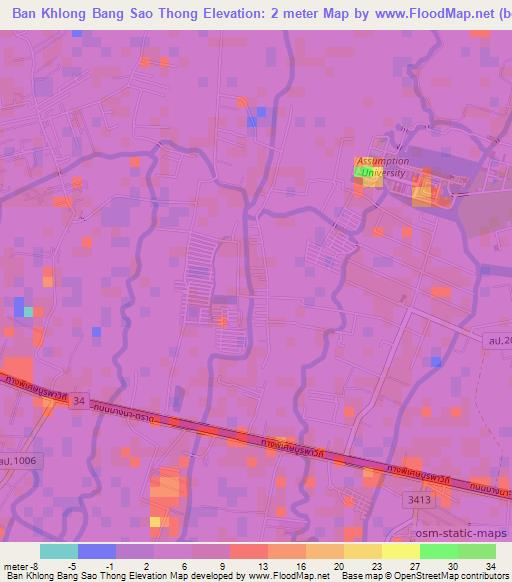 Ban Khlong Bang Sao Thong,Thailand Elevation Map