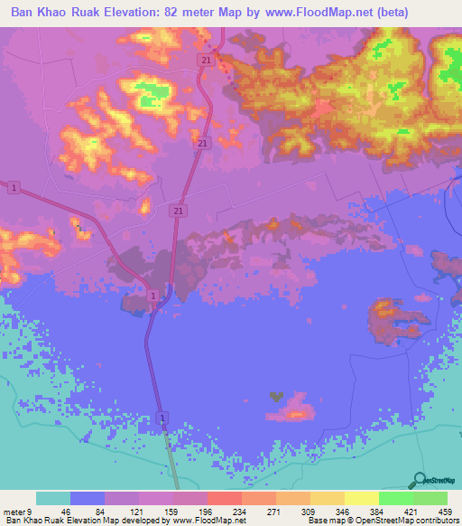 Ban Khao Ruak,Thailand Elevation Map