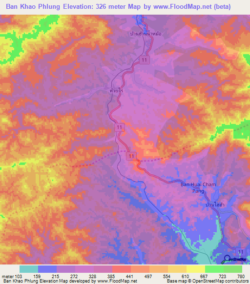 Ban Khao Phlung,Thailand Elevation Map