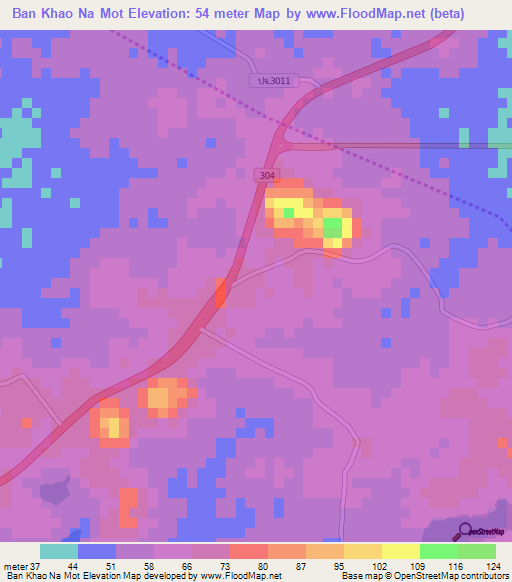 Ban Khao Na Mot,Thailand Elevation Map