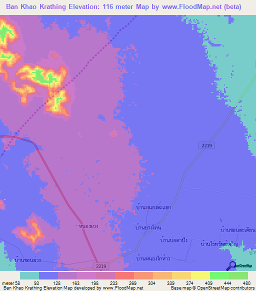 Ban Khao Krathing,Thailand Elevation Map